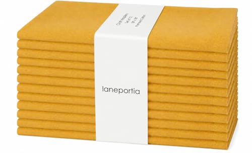 LANEPORTIA Cloth Napkins Set of 12 Solid Dinner Napkins 18x18 Inch, 100% Cotton, Soft Absorbent Reusable Washable Durable Napkin, Decorations, Restaurant, Wedding & Table Décor - Golden Yellow