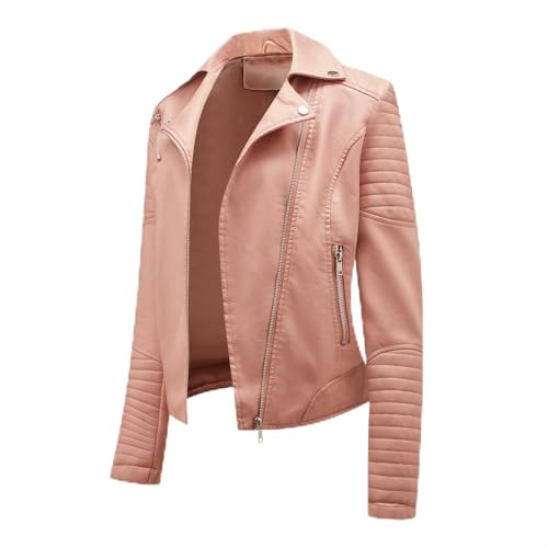 Generisch Chaqueta de piel para mujer, cuello de solapa, ajustada, informal, chaqueta de piel sintética, primavera, otoño, chaqueta de piel sintética, manga larga, chaqueta de entretiempo, corta y