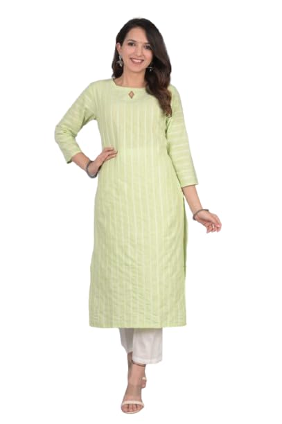 Highlander Women Striped Cotton Blend Straight Kurta (Orange) in orange