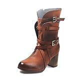Wonafa Botín Campero Cowboy Tobillo Estilo Casual Mujer Bota Campera para Mujer, Puntera Redonda y Cierre de Cremallera