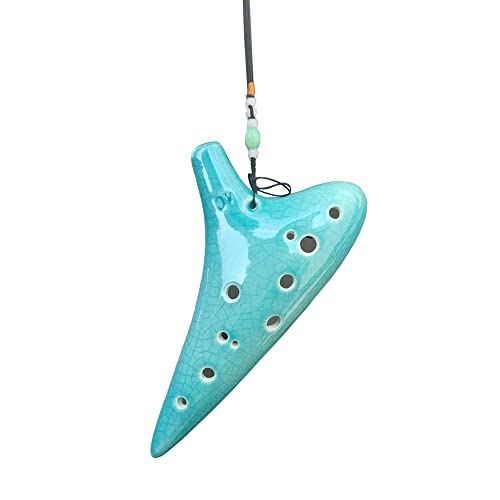 Ocarina,12 Hole Ocarina Instrument With Song Book For Beginner,Alto C Ceramic Ocarina(Cyan Ice-Crack Crack) #TOP5