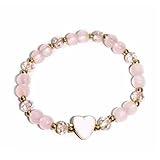 FFLaiwah Heart Charm Bracelet Pink Glass Crystal Beads Stretch Bracelet Y2K Valentine's Day Birthday Jewelry Sisters