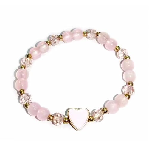 FFLaiwah Heart Charm Bracelet Pink Glass Crystal Beads Stretch Bracelet Y2K Valentines Day Birthday Jewelry Sisters