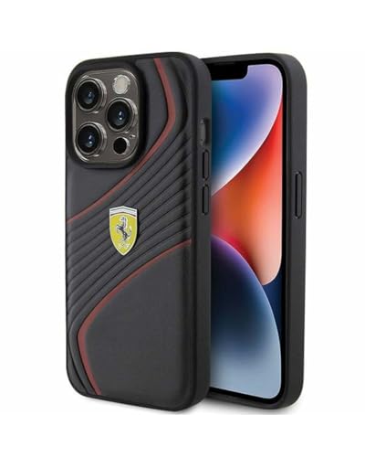 Ferrari FEHCP15LPTWK - Cover rigida per iPhone 15 Pro da 6,1', colore: Nero con logo in metallo ritorto