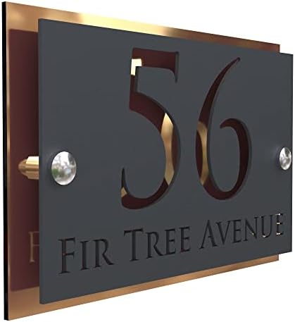 K Smart Sign | Simpatico | Modern laser Cut House Signs 3d effect door number address style sign plaques address numbers | 200mm x 130mm (Silver Mirror & Matt Gray)