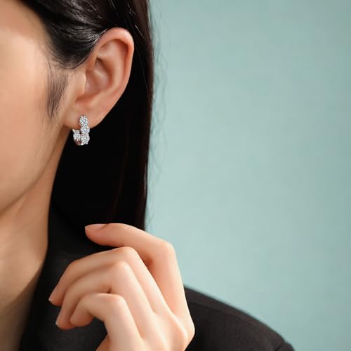 Moissanite Huggie Earrings for Women, Hinged Hoop Design with 10 Stones, Hypoallergenic 925 Sterling Silver, Everyday Jewelry2