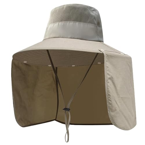 Image of Women Wide Brim Face Mask Sun Hat Detachable Neck Face Flap Ponytail UV Protection Visor Hat Garden Fishing Hiking