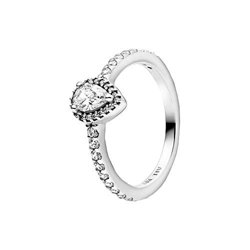 PANDORA Classic Teardrop Halo Ring - Sterling Silver Ring for Women - Layering or Stackable Ring - Gift for Her - Sterling Silver with Clear Cubic Zirconia - Size 4.5, No Box