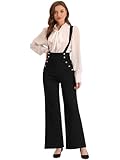 Allegra K Casual Office Jumpsuits for Women's Adjustable Straps Wide Leg Suspenders Pants Overall Small Black