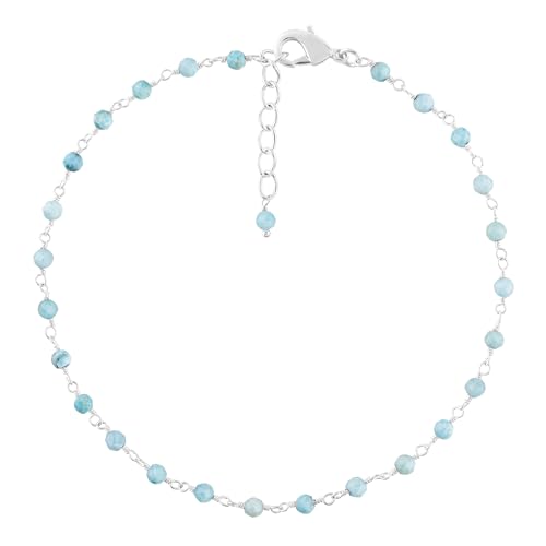 Yanara Blue Larimar Anklets for Women Dainty Boho Summer Beach Jewelry for Girls Waterproof Handmade Rosary Charm Ankle Bracelets for Her Silver Plated 9+1.5 inch Mothers Day Jewelry For Her - Mom