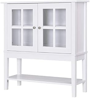 HOMCOM Modern Kitchen Sideboard Storage Cabinet Cupboard with 2 Glass Doors Adjustable Shelf for Dinning Room,Living Room, White