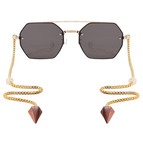 Lunettes de soleil à branches en chaîne dorée et pendentifs en pierre uniques