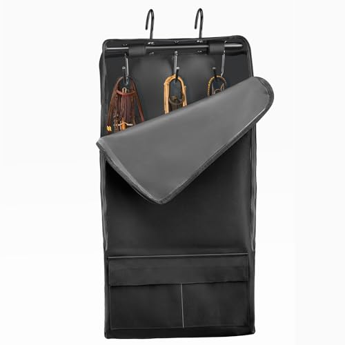 HDYEGY Horse Bridle Bag,Heavy Duty 1600D Oxford Halter Bag with 3 Prong Tack Rack,Horse Tack Carry Bag Horse Harness Bag for Hanging Bridle Halter Reins,Black