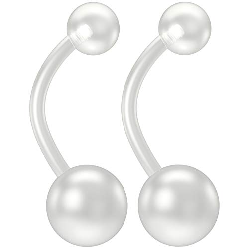Evonix 2Pc 14G Belly Button Retainer Ring Flexible Bendable Clear Plastic Navel Piercing Rings Sport 12Mm #TOP6