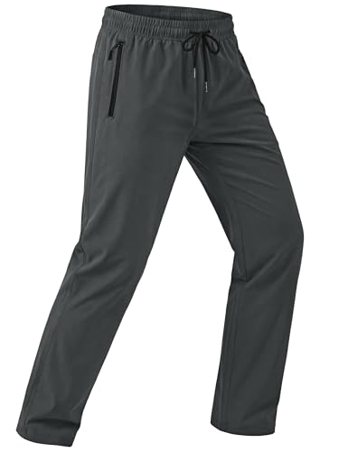MAGCOMSEN Mens Athletic Workout Pants Lightweight Quick Dry Sweatpants Zipper Pockets Hiking Golf Running Dark Grey 36