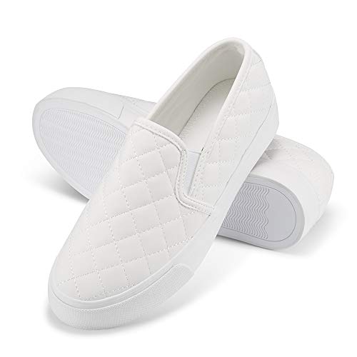 Jenn Ardor Womens Slip On Sneakers Perforated/Quilted Casual Shoes Fashion Walking Flats White #TOP1