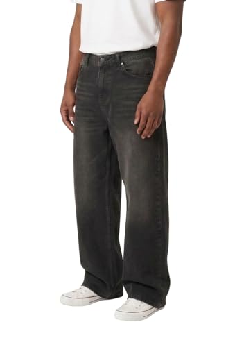 Image of Plaid&Plain Men's Baggy Jeans Wide Leg Heavyweight 100% Cotton Loose Fit