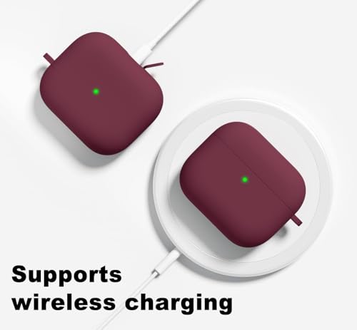 Image of Meyaar for Apple AirPods Pro 3 Case Cover with Keychain, Soft Skin Silicone Case Cover, Full Protective Case Cover Compatible with AirPods Pro (3rd Generation) Case 2025 (Burgundy)