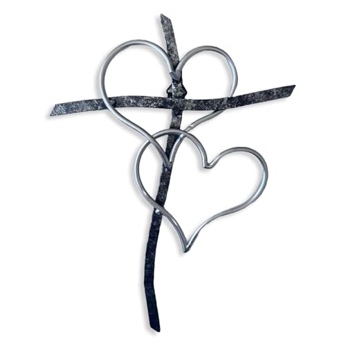 Taprion Silver Heart Cross Wall Art - Religious Wall Decor for Living Room, Bedroom & Wedding - 10 Inch