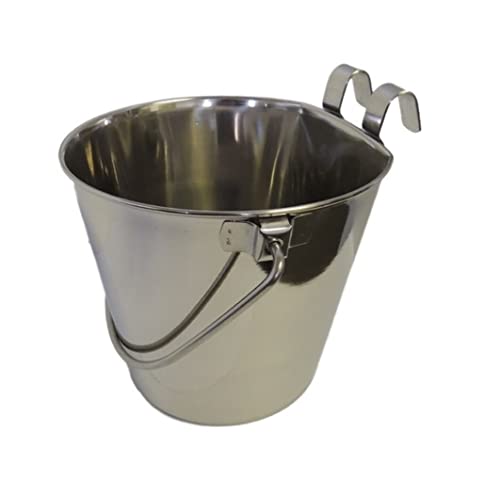 MPP Dog Animal Pet Flat Sided Hanging Feeding Water Pails Stainless Steel Hook On (1 Quart)