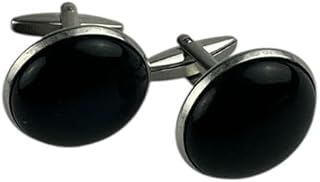 Imported Men's Cufflinks Large Size Black Agate Gemstone Symbolizing Power – Luxury Finish for Formal Wear