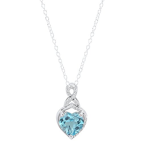 Dazzlingrock Collection 10K 8 MM Heart Shaped Blue Topaz & Round White Diamond Ladies Heart Pendant, White Gold