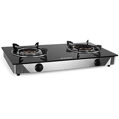 Orbegozo FO 2720 Cuisinière à gaz, 2 brûleurs triple couronne, butane ou propane, allumage piézoélectrique, surface en verre trempé, corps en acier inoxydable, multicolore