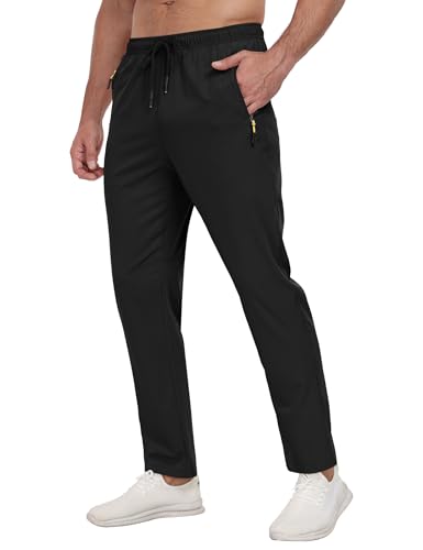 Zoofly Workout Pants for Men Waterproof Track Sweatpants Quick-Dry Lightweight Zipper Pockets Athletic Pants for Jogger Running Casual Black L