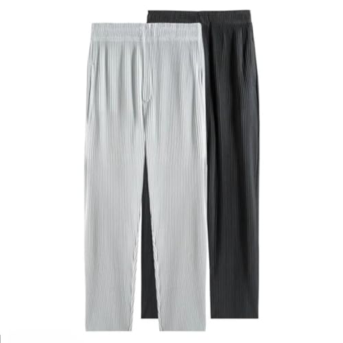 Men Summer Pleated Pants Casual Japanese Streetwear Loose Straight Ice Silk Pants4