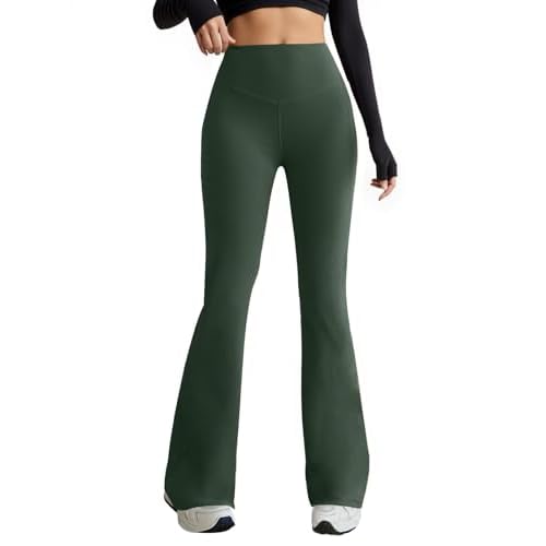 COPYLEAF Flare Leggings for Women High Waist Yoga Pants with Pockets Tummy Control Workout Gym Bootcut Leggings X-Large Army Green