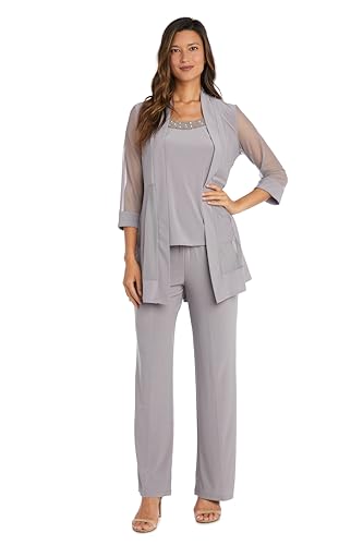 R&M Richards Women's 2-Piece Pantsuit W/Sheer Sleeve Beaded Mock Top - Evening, Wedding & Mother of The Bride Outfit