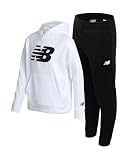 New Balance Boys Sweatpants Set - 2 Piece Fleece Pullover Hooded Boys Sweatshirt and Joggers Youth Kids Activewear (8-20), Size 8, Bright White Black