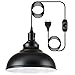 Outdoor Hängelampe mit Stecker, Dimmbar Vintage Pendelleuchte mit 4.5m Kabel und Dimmer Schalter, E27 Lampefassung Schwarz Metall Hängeleuchte für Außen & Innen, Garten, Balkon, Terrasse, Max.60W