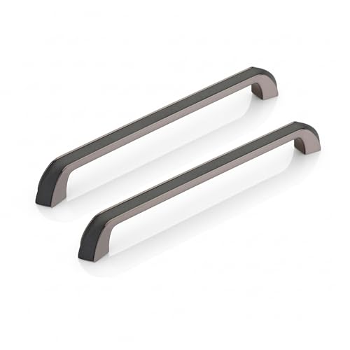 LAPO 10 Inch Premium Drawer Handle for Kitchen Cabinets, Comfortable Pull Handle for Cupboard and Window (2 Piece, Grey Black)