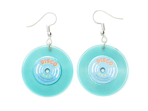 Boucles d'oreilles LP vinyle bleu turquoise, le cadeau fait main idéal pour passionnée de musique
