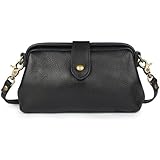 [Uevmo] レディースショルダーバッグ 本革製 長財布対応 ショルダータイプ 軽量コンパクト 独立ジッパー付き 軽量ミニサイズ (ブラック)