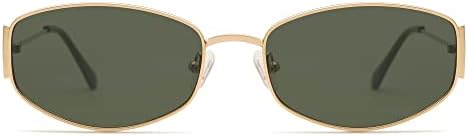 Appassal Retro Oval Sunglasses For Women Men Small Hexagonal Rectangle Metal Frame Sun Glasses AP3625,Gold/Green