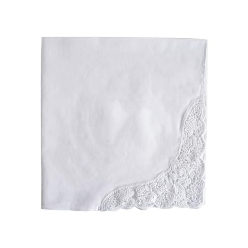 ROYJJ Pañuelos elegantes de algodón con ribete de encaje para mujer, color blanco
