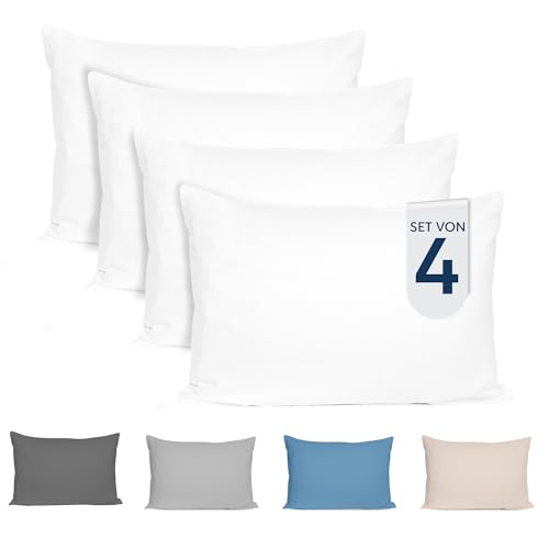 Dreamzie Kissenbezug 40x80 (4er Set) - 100% Jersey Baumwolle 150 g/qm Kissenbezüge - Weiß - Für Kissen 40 x 80 cm - Kissenhülle - Kissenbezug - Resistent und Hypoallergen - Zertifiziert Oeko-Tex