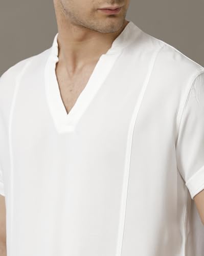 Image of Identiti MenSlim Fit Half Sleeve Solid Smart V Placket Casual Shirts