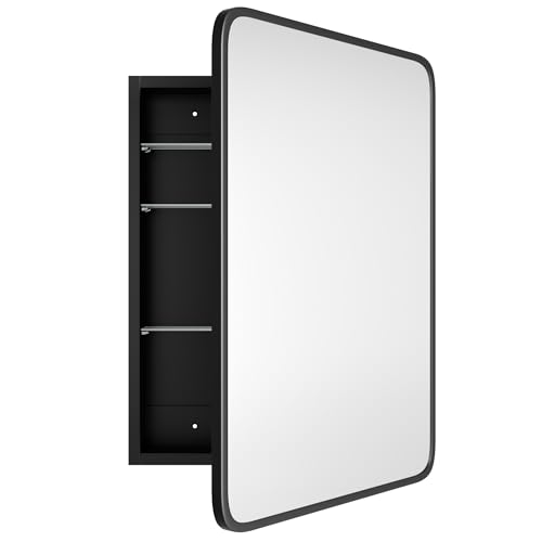 Image of AGDULL Medicine Cabinet with Black Metal Frame Mirror, Overall 20 inchx30 inch