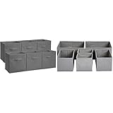AmazonBasics - Aufbewahrungsboxen in Würfelform, faltbar, 6er-Pack, Grau & Schubladen-Organizer für Kleidung, 6er-Set