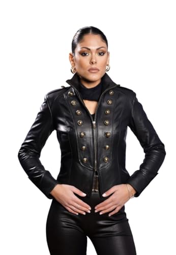 DALLAS THE ORIGINAL | CHAQUETA DE CUERO DE MUJER | CHAQUETA DE PIEL | CHAQUETA DE CUERO | MADE IN ITALY, Negro , 40