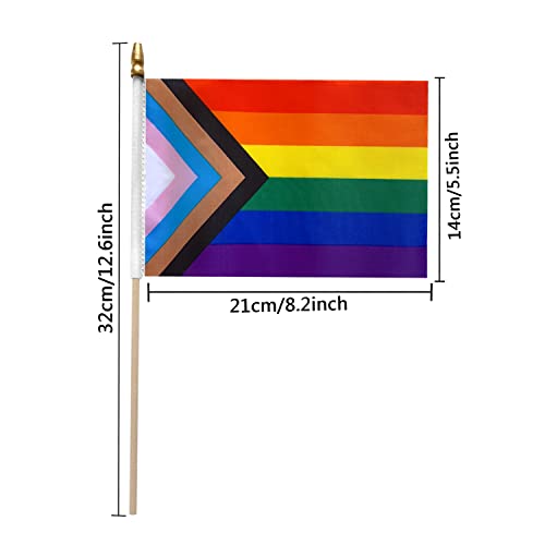 Lovevc Progress Rainbow Pride Stick Flag Set Small Mini Hand Held Lgbtq Inlcusive Flags For Parades,Mardi Gras,5X8 Inch,20 Pack #TOP1