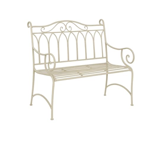 Melody Maison Rustic Cream Vintage Metal Garden Bench - Image 5