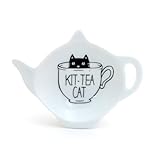 Kit Tea Cat teabag holder, teapot shaped tea bag dish - Lennymud by Lorrie Veasey