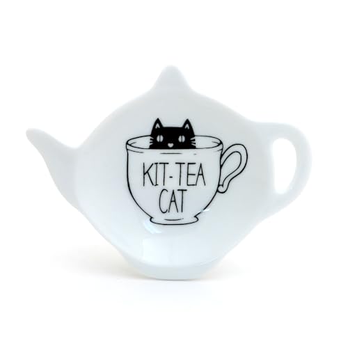 Kit Tea Cat teabag holder, teapot shaped tea bag dish - Lennymud by Lorrie Veasey