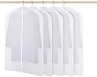 WENTS Garment Covers 5 Pcs Dustproof Clothes Covers Moth Proof Coat Bag with Zip PEVA Translucent Dress Cover Waterproof Anti-mite Breathable Suit Protector 60 * 80cm (White)