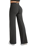 YEOREO Straight Leg Workout Leggings Hidden Scrunch High Waist Gym Pants No Front Seam Wide Leg Yoga Pants Dark Gray S