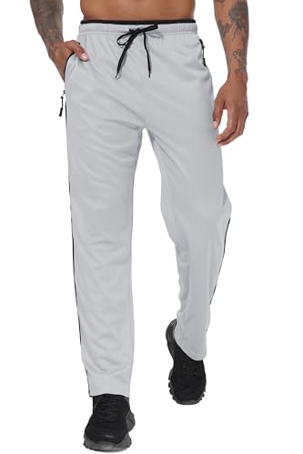 YuKaiChen Men's Jogging Bottoms Straight Leg Tracksuit Bottoms Open Hem Loose Fit Lightweight Quick Dry Jogging Pants LightGrey Black L